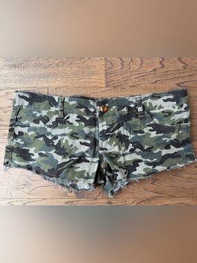 Camo denim booty shorts